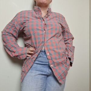 J. Crew 100% Cotton Pink and Blue Plaid Slim Fit Button Down Shirt Size Large